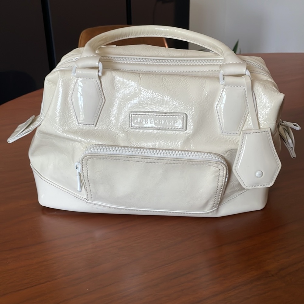 Longchamp Creme Patent Leather Bag